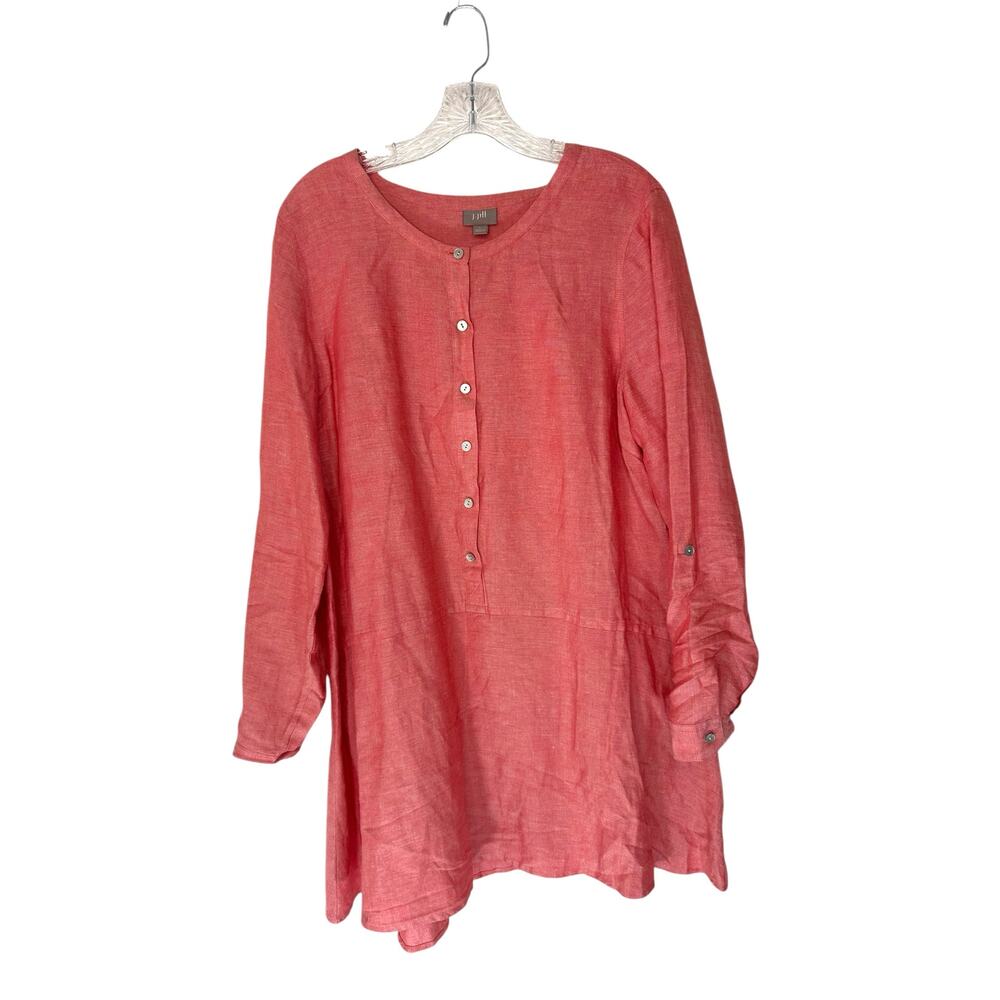 J. Jill‎ Red Lightweight Basic Lagenlook Coastal Grandma Linen Blouse Size Large